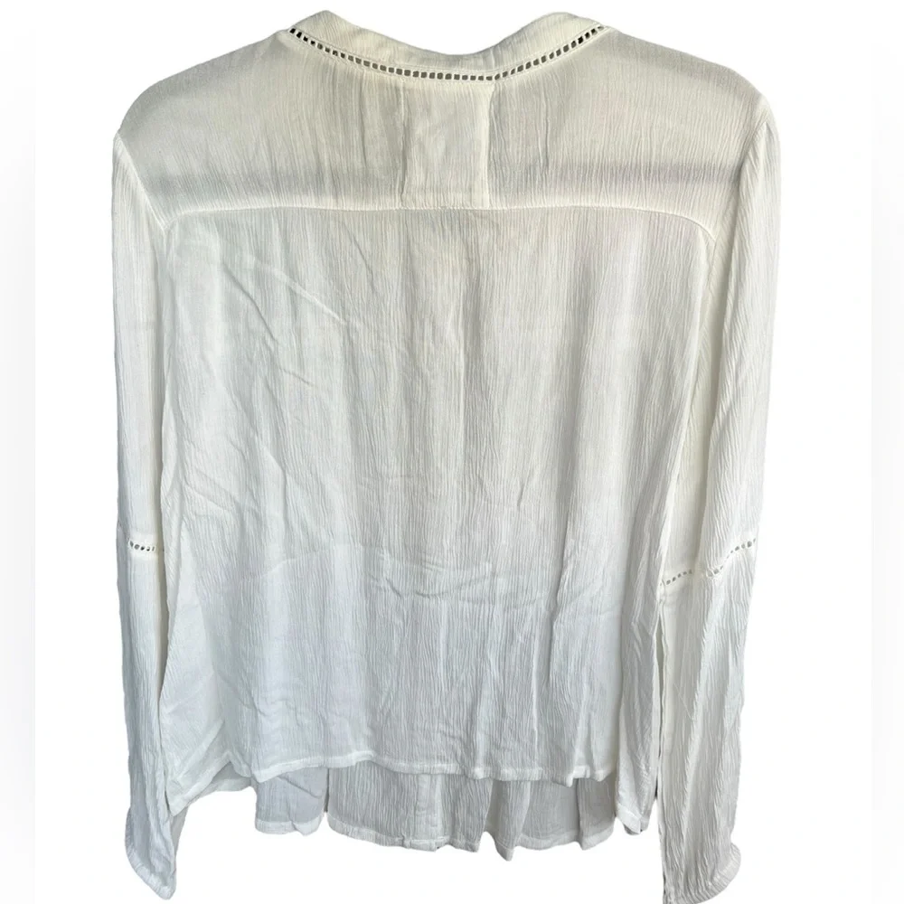 Superdry Women Sheer Button Up V Neck Long Sleeve Blouse Large Off White - Picture 2 of 8